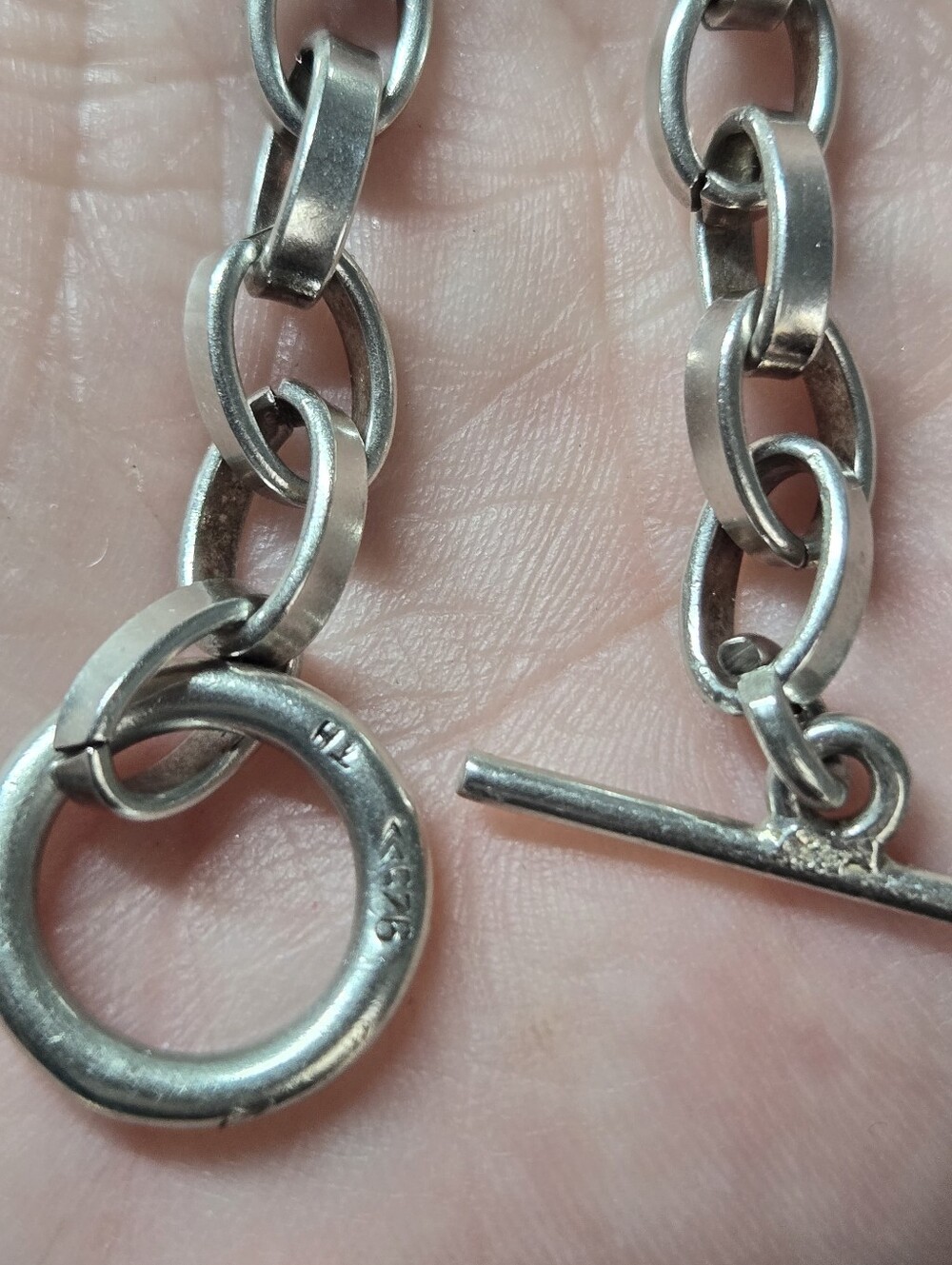 925 Sterling Silver Toggle Link Bracelet - Silver TH makers mark